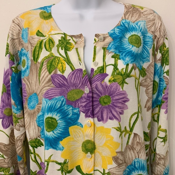 Talbots NWT blue, purple & yellow floral cardigan - Picture 6 of 10